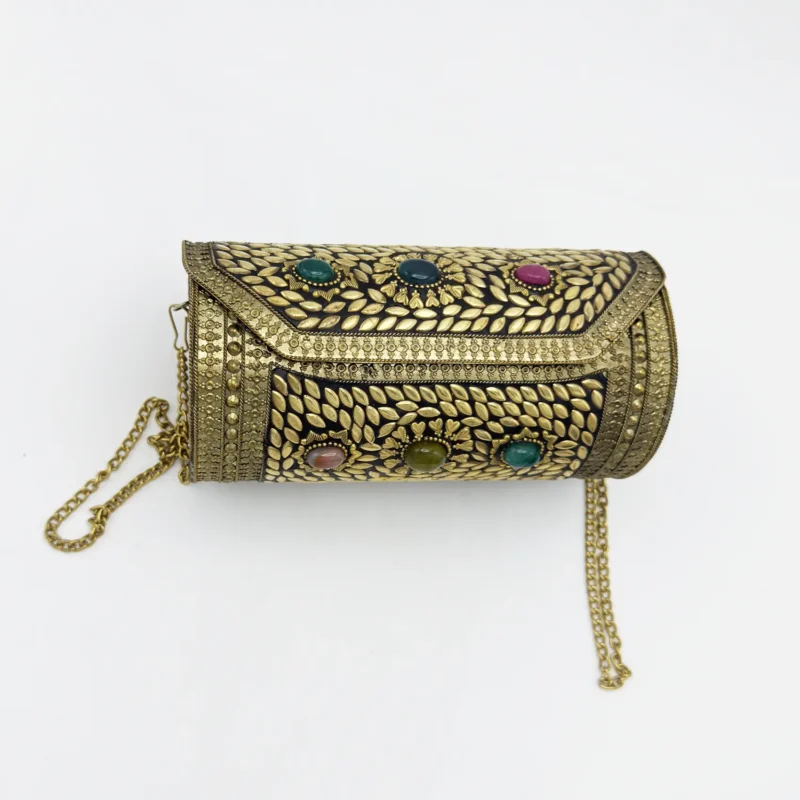Antique Handcrafted Metal Cylinder Shape Clutch Article 3