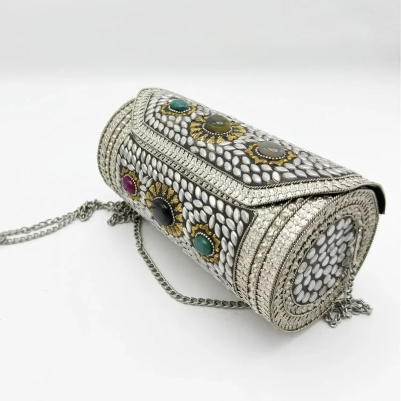 Antique Handcrafted Metal Cylinder Shape Clutch Article 4 - Image 2