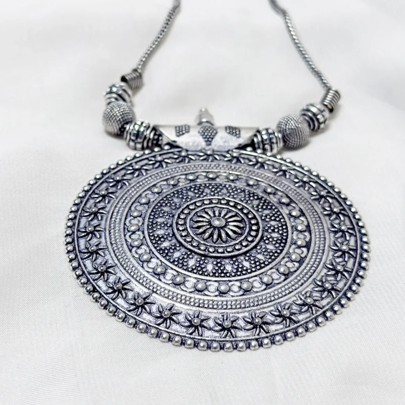 Antique Oxidized Rajhistani Round Pendant