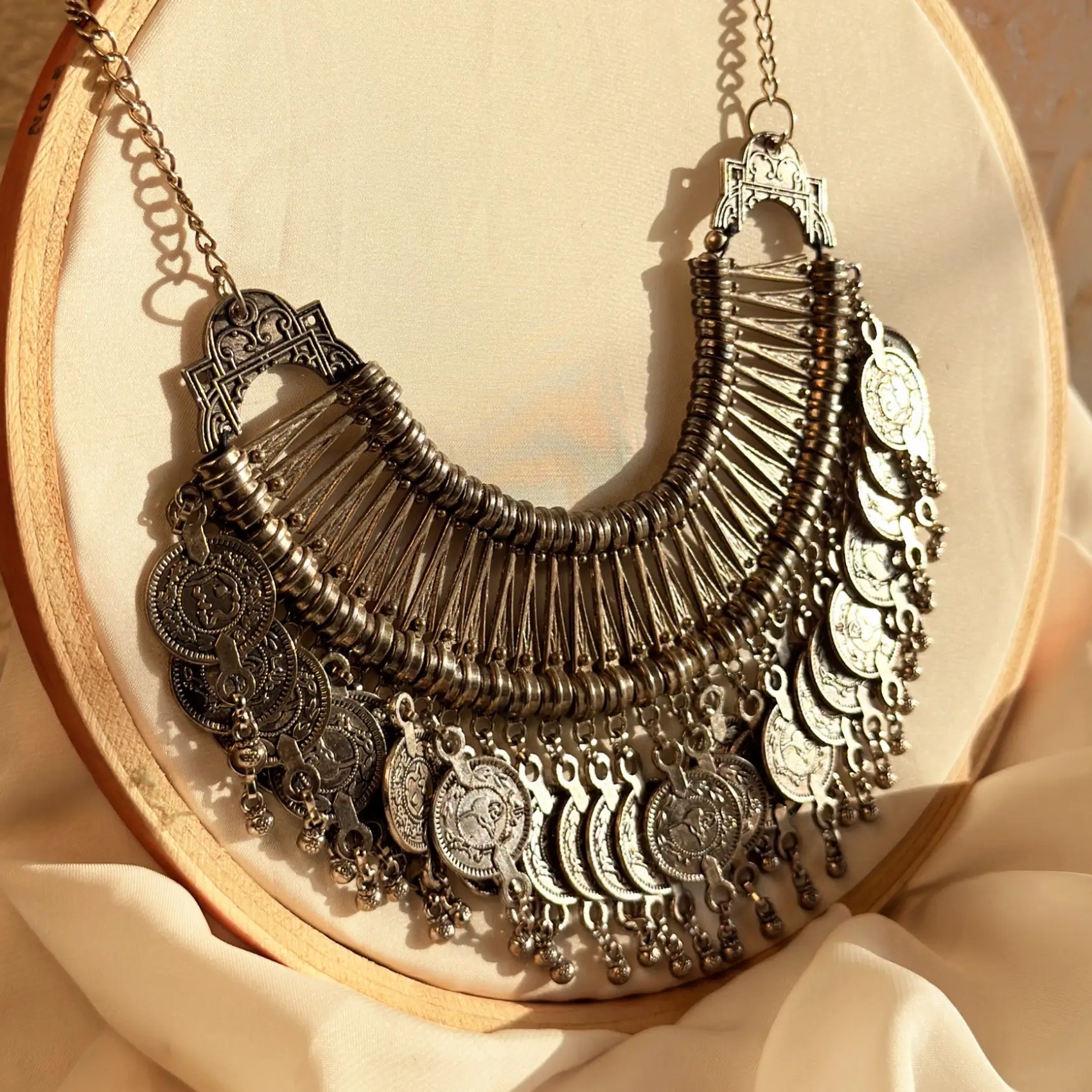 Antique Oxidized Vintage Heavy Coin Choker